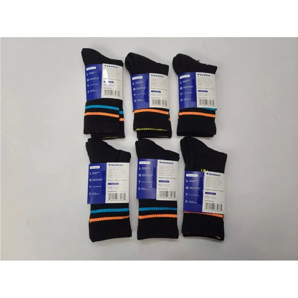 Bombas Black Socks With Colorful Print 6 PAIRS Size XS Fits Kids Size 1-6 NEW